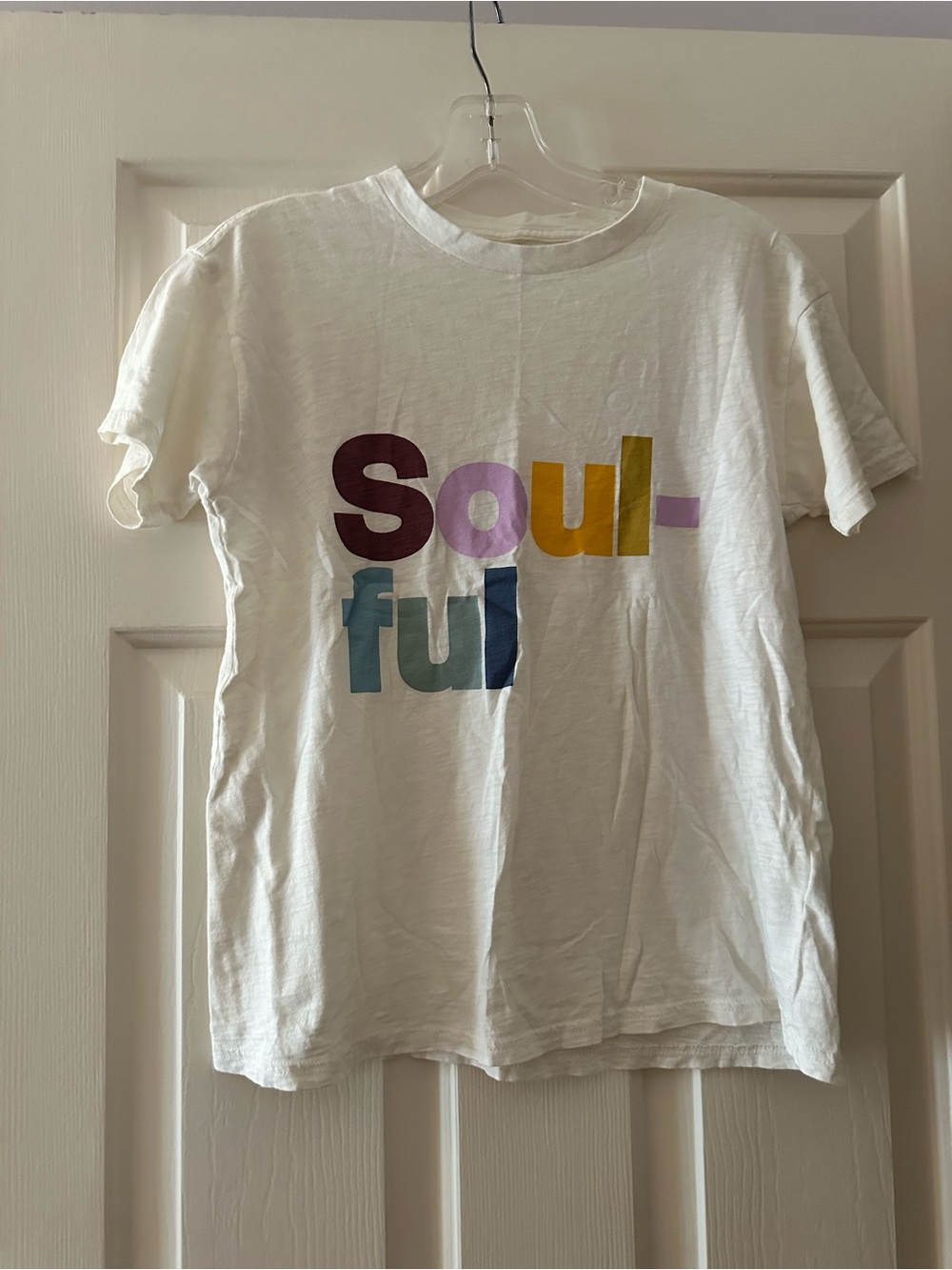 J. Crew White Graphic 'Soulful' Tee with Multicolor Letters